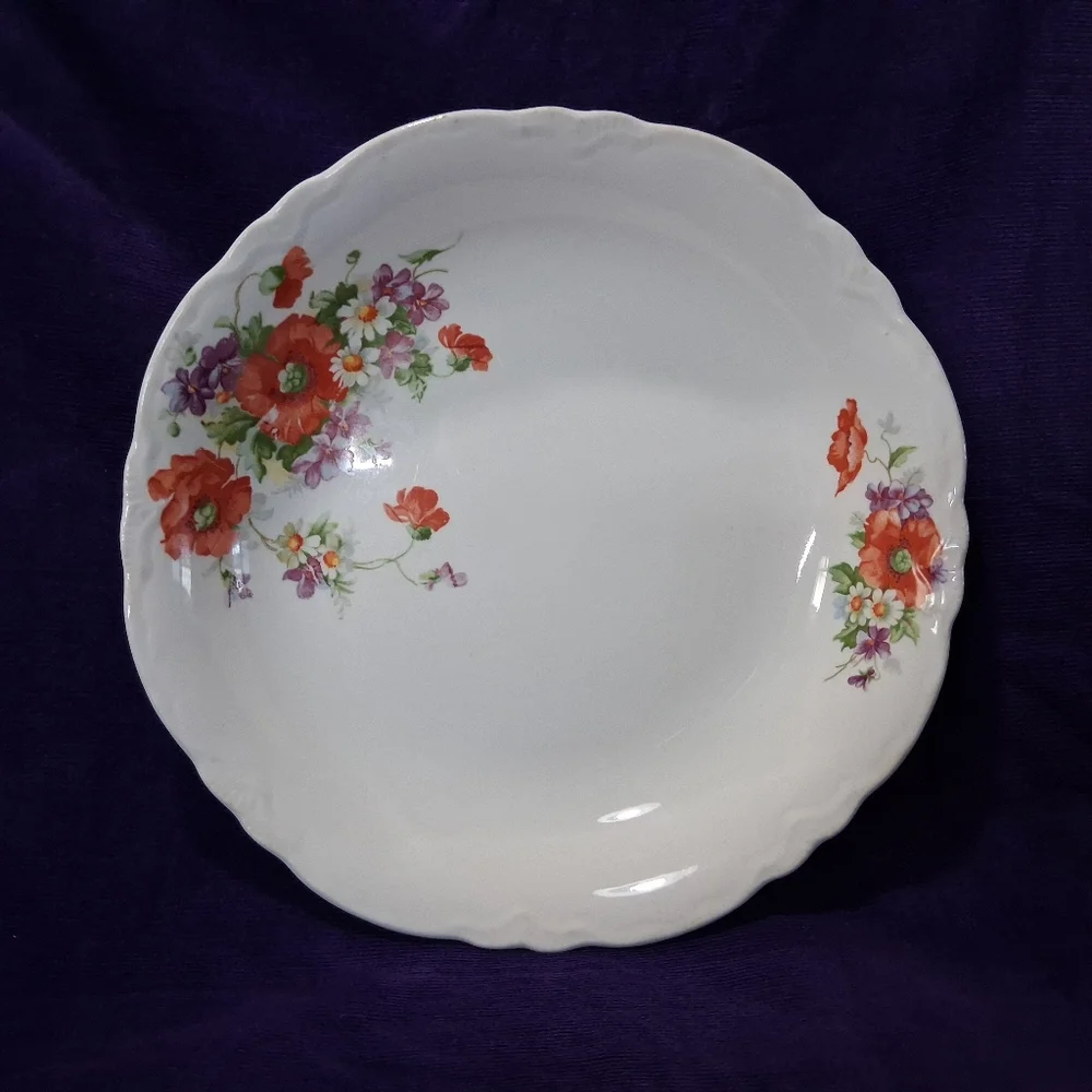 Vintage Homer Laughlin Dish Shallow Bowl Red Poppy Pattern Plate